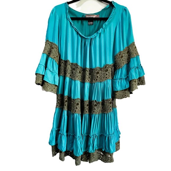 Urban Mango‎ Dress Boho Chic Turquoise Lace Tiered Size Large Women's - Picture 2 of 8